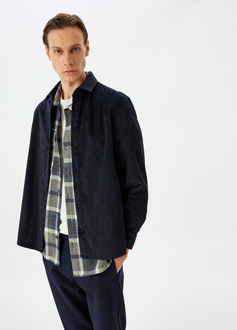 Темно-синяя кэжуал рубашка однотонная KOTON