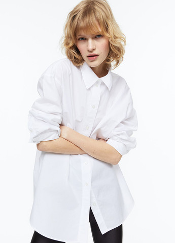 Белая кэжуал рубашка однотонная H&M