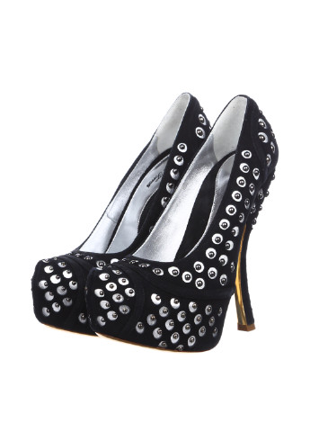 Черные женские кэжуал туфли с бусинами на высоком каблуке - фото