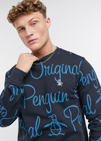 Темно-синій світшот Original Penguin напис без декору (257865231)