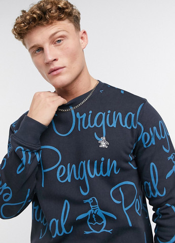 Свитшот Original Penguin - Прямой крой надпись темно-синий кэжуал трикотаж, хлопок - (257865231)