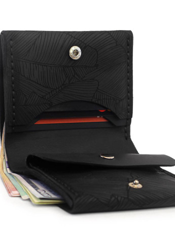 Кожаный мужской кошелек Fern с отделением для монет (дизайнерская гравировка, натуральная итальянская кожа) - Чёрный Anchor Stuff square (241801888)