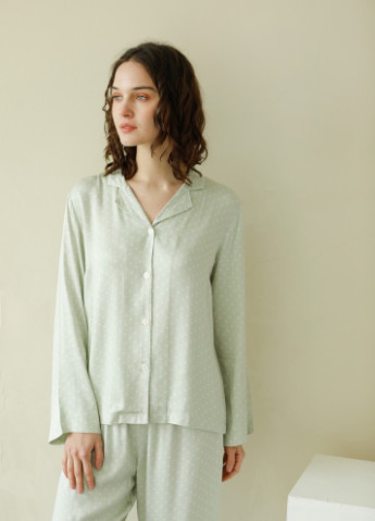 Зеленая всесезон пижама женская white peas рубашка + брюки Berni Fashion 55091