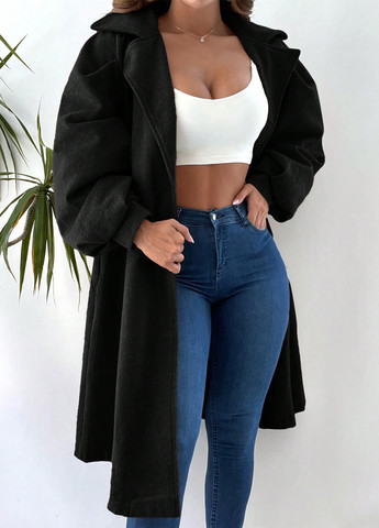 Черное демисезонное Пальто однобортное SHEIN