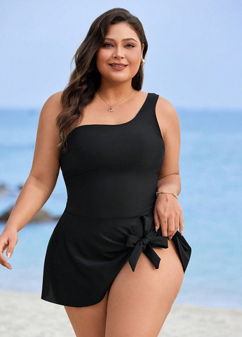 Черный летний купальник (платье, трусики) купальник-платье, раздельный SHEIN