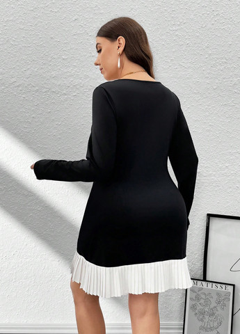 Черно-белое кэжуал платье плиссированное SHEIN колор блок