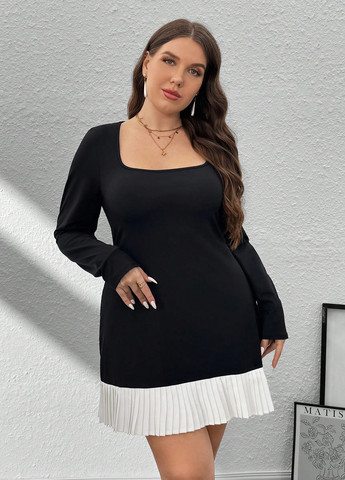 Черно-белое кэжуал платье плиссированное SHEIN колор блок