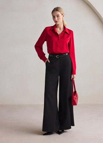 Красная кэжуал рубашка однотонная SHEIN