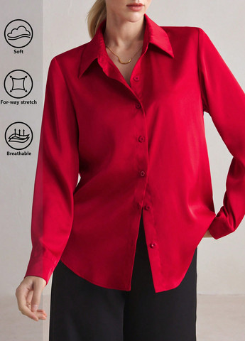 Красная кэжуал рубашка однотонная SHEIN