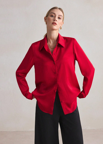 Красная кэжуал рубашка однотонная SHEIN
