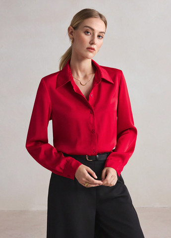 Красная кэжуал рубашка однотонная SHEIN