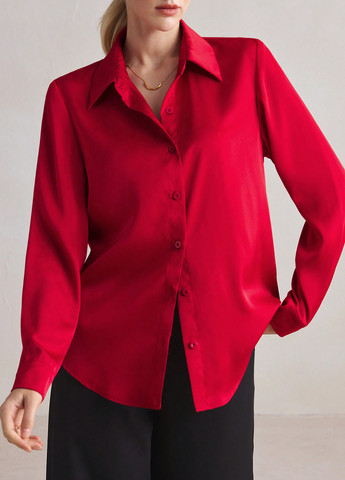 Красная кэжуал рубашка однотонная SHEIN