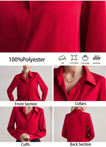 Красная кэжуал рубашка однотонная SHEIN