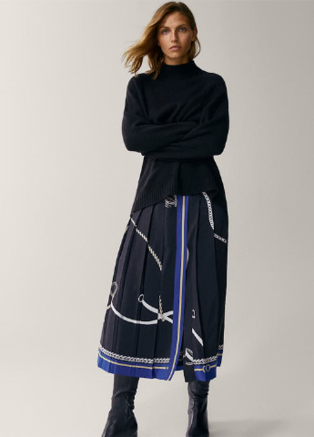 Черная кэжуал с рисунком юбка Massimo Dutti плиссе, клешированная