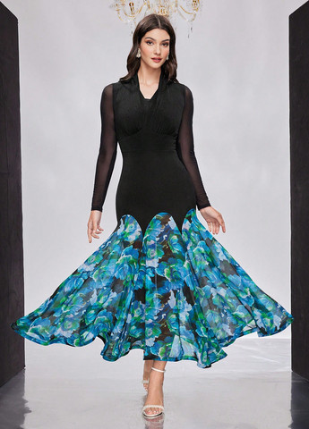 Комбинированное вечернее, кэжуал платье SHEIN с цветочным принтом