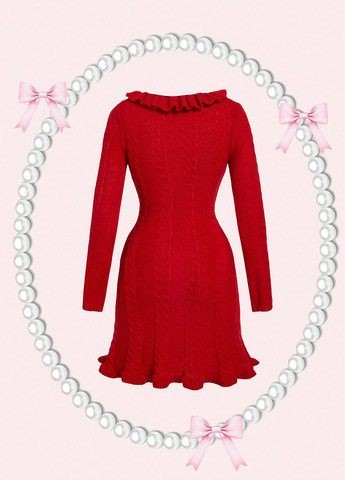 Красное праздничный, вечернее, кэжуал платье а-силуэт, платье-свитер SHEIN однотонное