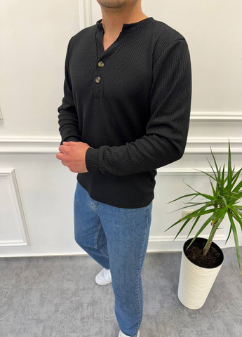 Черный демисезонный кэжуал лонгслив No Brand однотонный