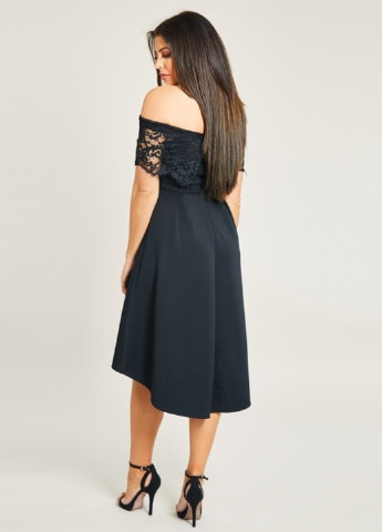 Чорна коктейльна плаття, сукня дзвін, з відкритими плечима Jessica Wright однотонна