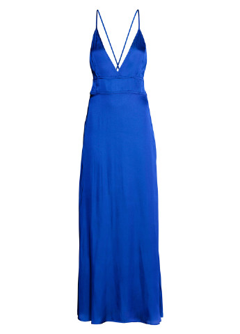 Синее вечернее платье макси H&M однотонное