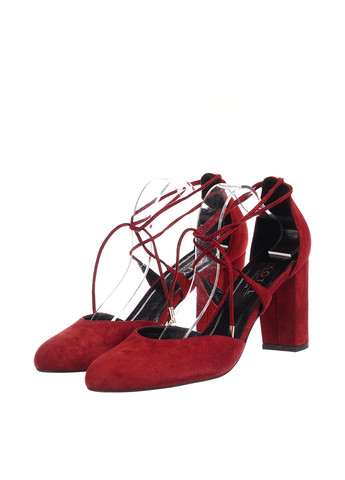 Бордовые женские кэжуал туфли плетение на высоком каблуке - фото