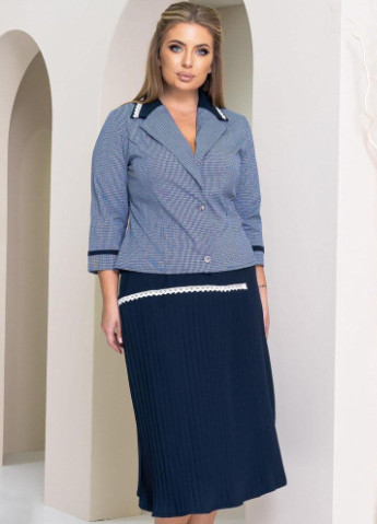 Женский костюм жакет в мелкую клетку и юбка синего цвета р.50/52 356555 New Trend (255411751)
