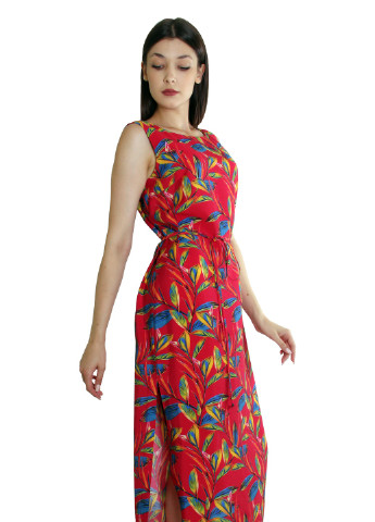 Красное кэжуал ровное платье из штапеля с цветочным принтом . производство украина. Anna Dali с цветочным принтом