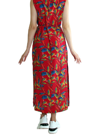 Красное кэжуал ровное платье из штапеля с цветочным принтом . производство украина. Anna Dali с цветочным принтом