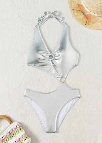 Серебряный летний купальник монокини, слитный SHEIN