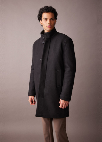 Черное демисезонное Пальто однобортное DeFacto