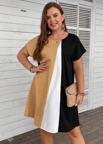 Коричнева кежуал сукня а-силует SHEIN колор блок