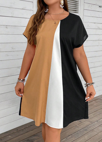 Коричнева кежуал сукня а-силует SHEIN колор блок