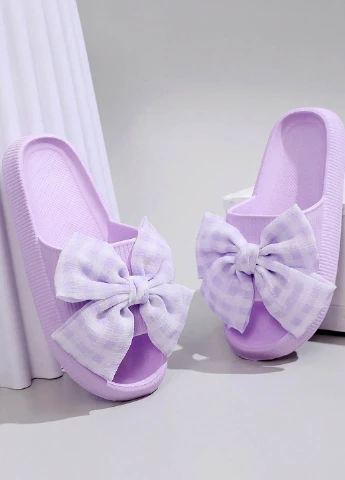 Сиреневые шлепанцы SHEIN с бантом