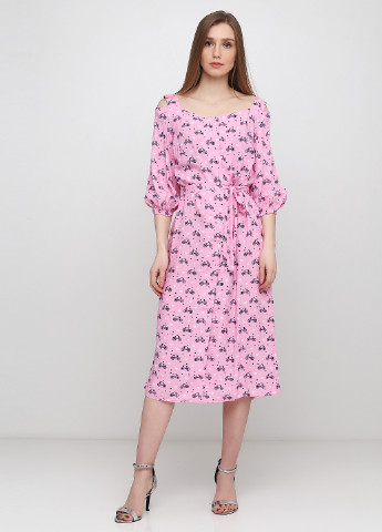 Розовое кэжуал платье с открытыми плечами ANVI с рисунком