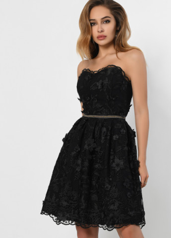 Черное вечернее ажурное платье бэби-долл Carica с цветочным принтом