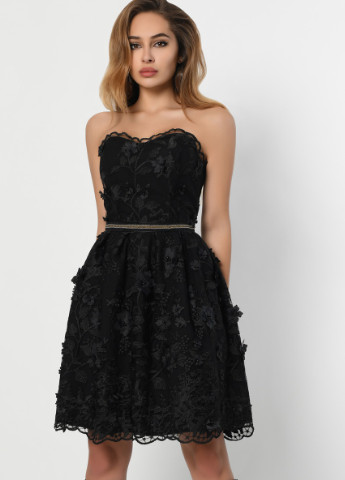 Черное вечернее ажурное платье бэби-долл Carica с цветочным принтом