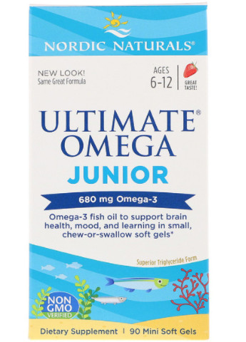 Рыбий Жир Для Подростков, Ultimate Omega Junior,, 680 мг, 90 Гелевых Капсул Nordic Naturals (225714700)