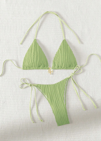 Светло-зеленый летний купальник (лиф, трусики) бикини SHEIN