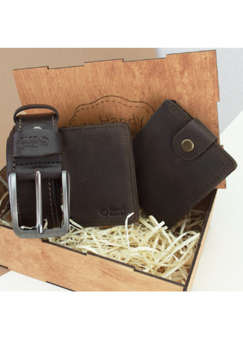 Подарунковий набір чоловічий в коробці №42 (коричневий) ремінь, портмоне, обкладинка ID паспорт HandyCover (251368503)