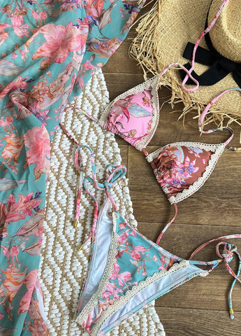 Комбінований літній пляжний комплект жіночий (купальник, парео) бікіні, роздільний NOVA VEGA