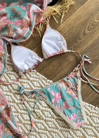 Комбінований літній пляжний комплект жіночий (купальник, парео) бікіні, роздільний NOVA VEGA