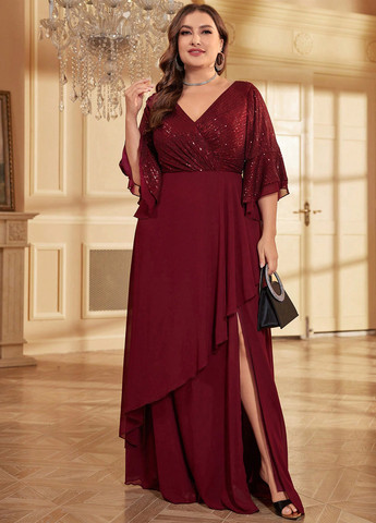 Бордова вечірня сукня на запах SHEIN однотонна