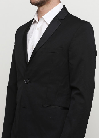 Пиджак H&M однотонный чёрный кэжуал шерсть