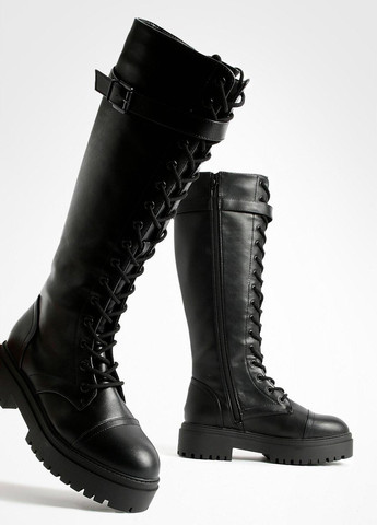 Осенние сапоги Boohoo с пряжкой, со шнуровкой