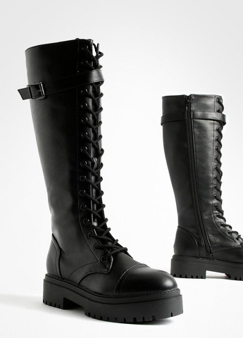 Осенние сапоги Boohoo с пряжкой, со шнуровкой