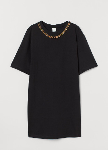 Черное повседневный платье-футболка H&M однотонное