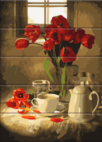 Картина по номерам на дереве "Красные тюльпаны" 30*40 см ArtStory (252266079)