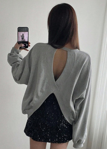 Серый свитшот SHEIN меланж с вырезами (329532777)
