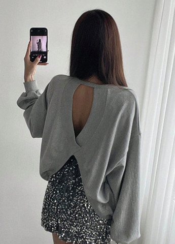 Серый свитшот SHEIN меланж с вырезами (329532777)