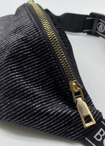 Женская маленькая классическая бананка блестящая поясная сумочка черная No Brand (253033924)