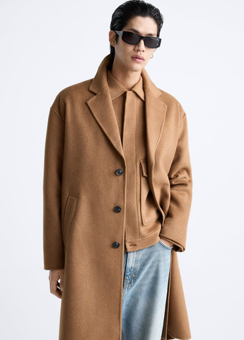 Коричневое демисезонное Пальто однобортное Zara